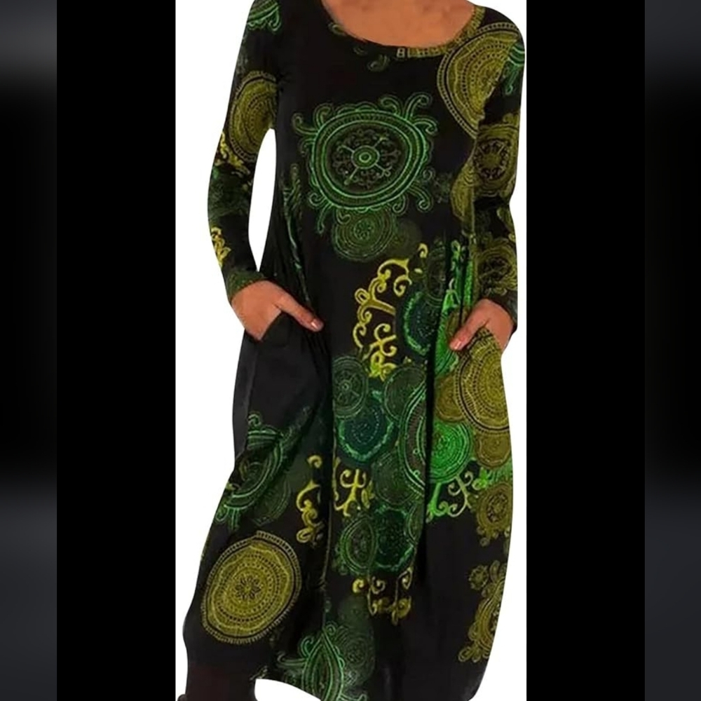 Fabulous 👌 👏 Green Mandela Design Sweatshirt Dress with Pockets!💙👍😍